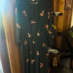 Hunter green dress with floral design